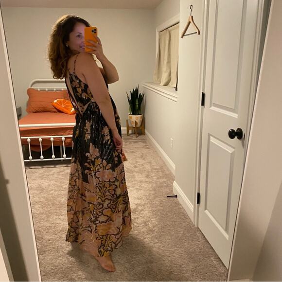 NWT Anthropologie Black Metallic Floral Sexy Maxi Dress Small - Picture 4 of 16